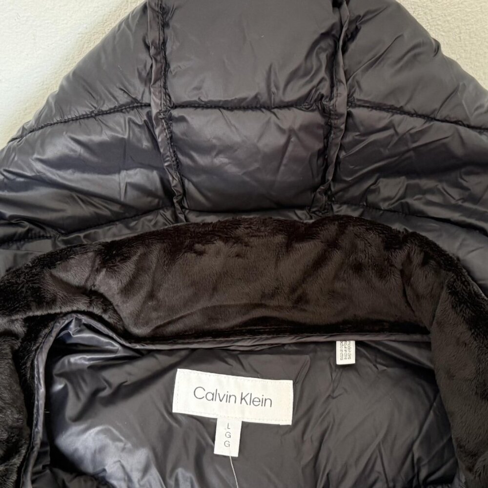 Calvin Klein Black Lightweight Down Hooded Puffer Jacket Coat Women's Size L NWO - Picture 10 of 11
